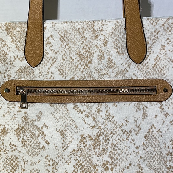 Women’s Large Tan Snake Skin Print Zipper Tote Bag - Picture 4 of 8